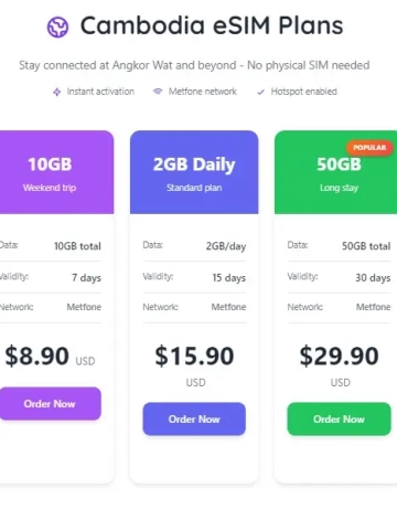 🌐 eSIM do Kambodži &ndash; Turistick&eacute; datov&eacute; tarify, ceny a průvodce nastaven&iacute;m